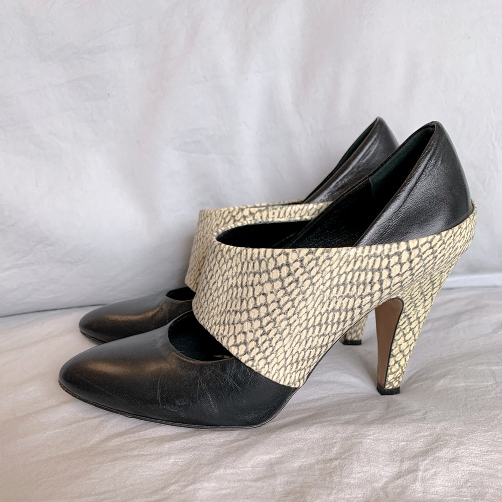 Loeffler Randall Leather Heels.  Snakeskin Accent.  Made in Italy.